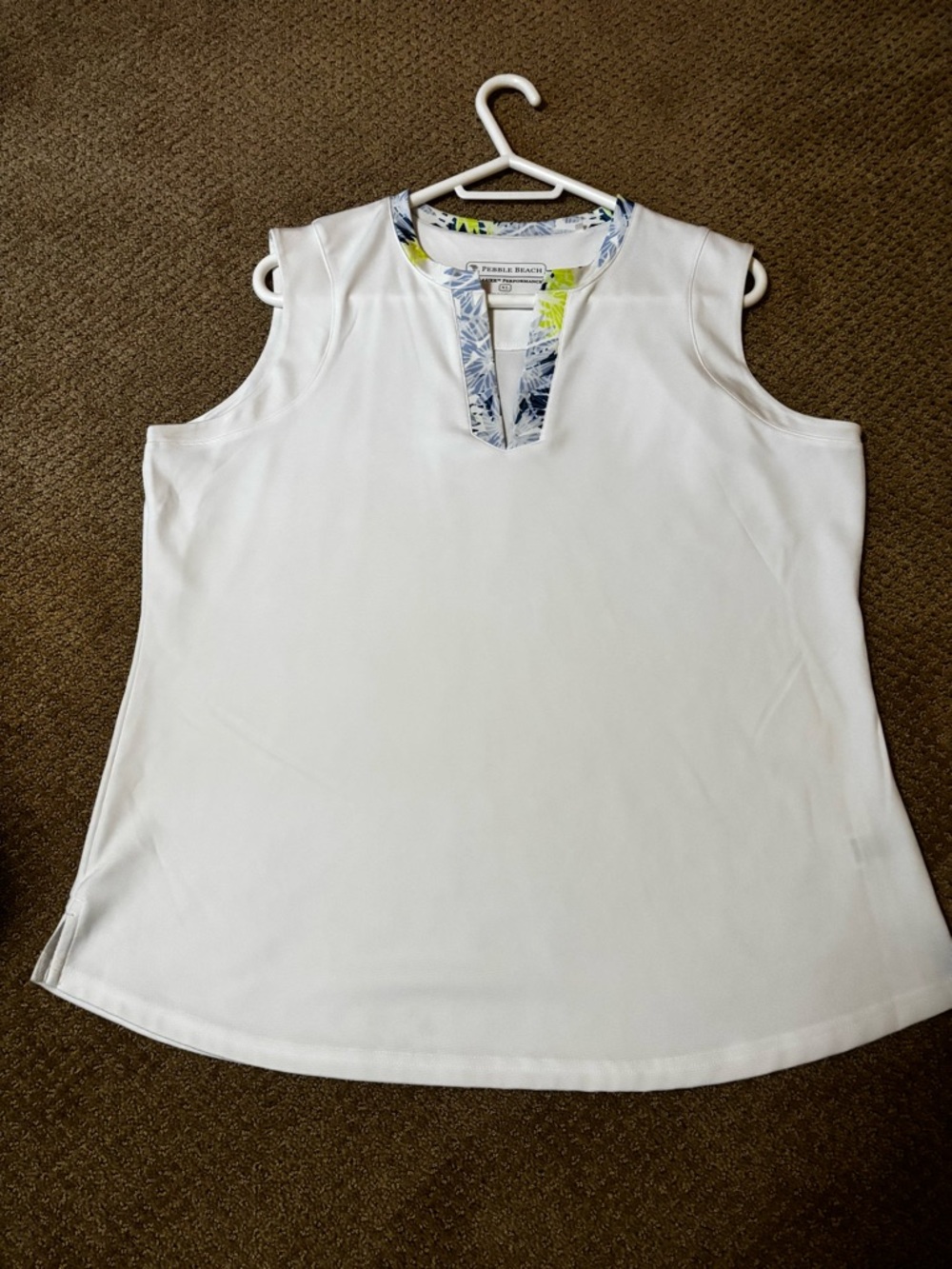 Pebble Beach Golf Top with White Blue and Lime Floral Trim